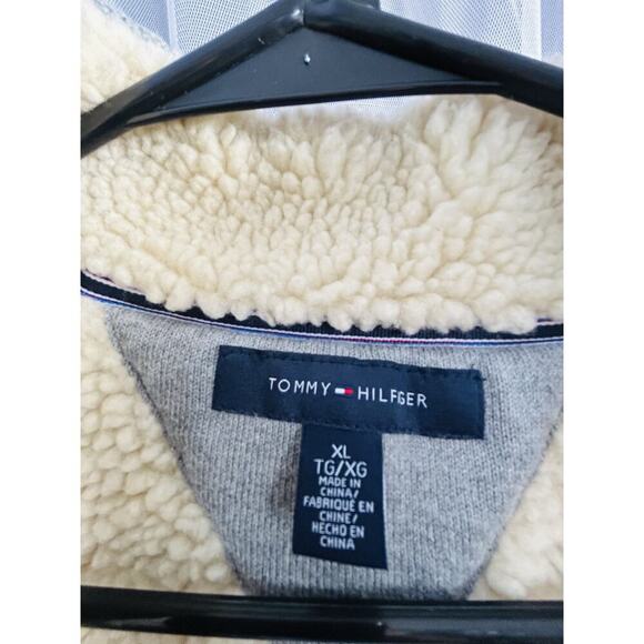 Tommy Hilfiger (XL) Jacket Mens Extra Large Zip Gray Fleece Elbow Patches Heavy - Picture 4 of 16